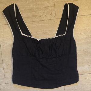 Free People Black/White Trim Accent Crop Tank Tank